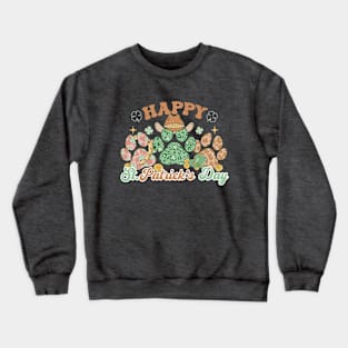 Dog Lover Happy St Patricks Day Paw Print Lucky Shamrock Irish Crewneck Sweatshirt